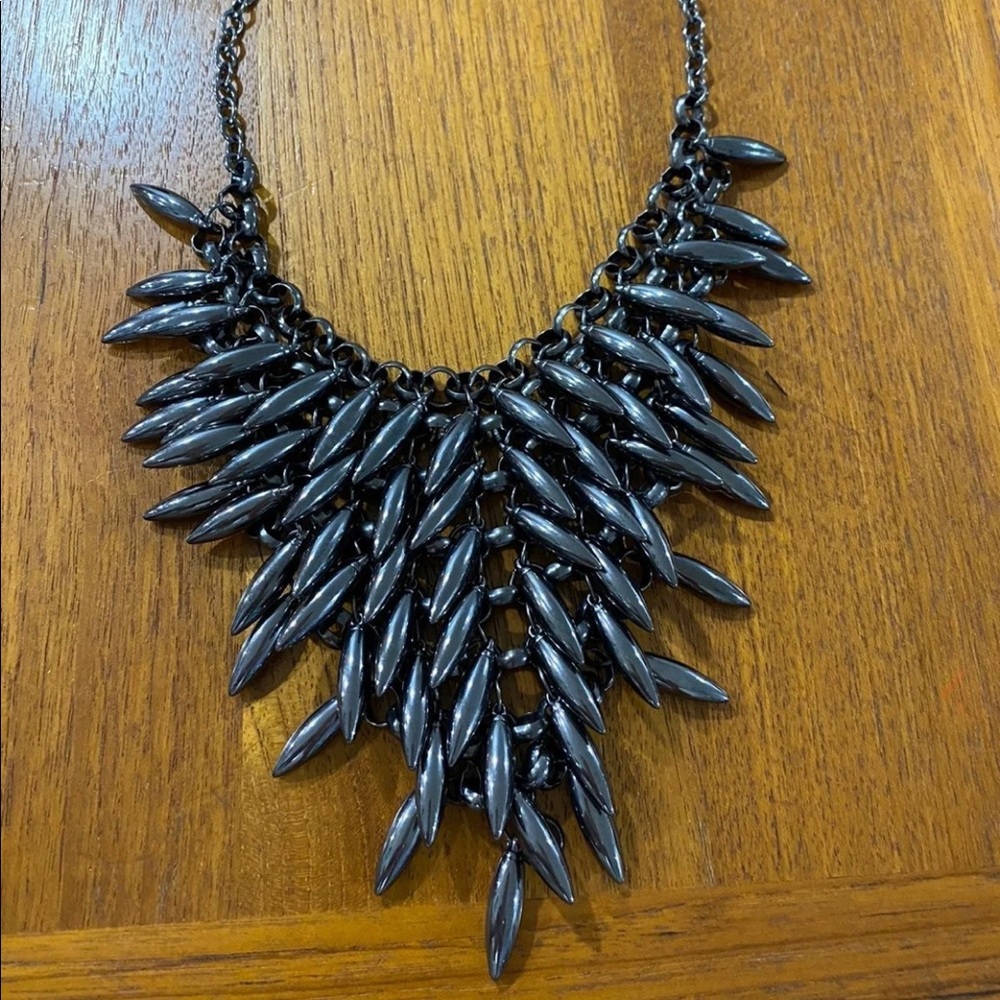 Express Bib Beaded Necklace in Grey